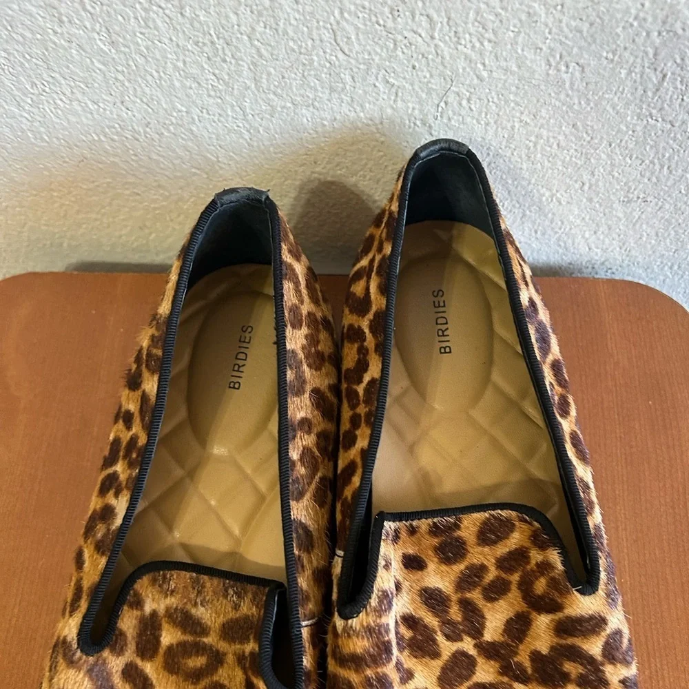 Birdies The Swift Leopard Calf Hair Slip On Loafer Sneakers Women's Size 8 Brown